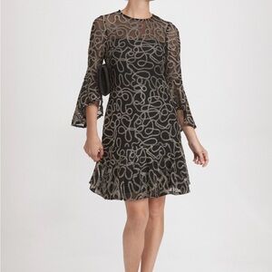 Jessica Howard Black Dress with Gold Swirl Pattern